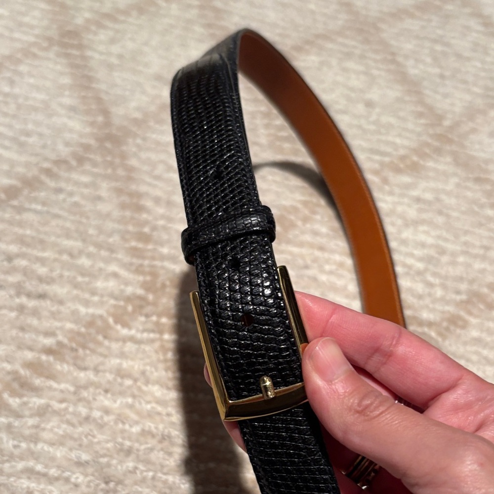Trafalgar Burnished Java Lizard Black Leather Belt - image 2